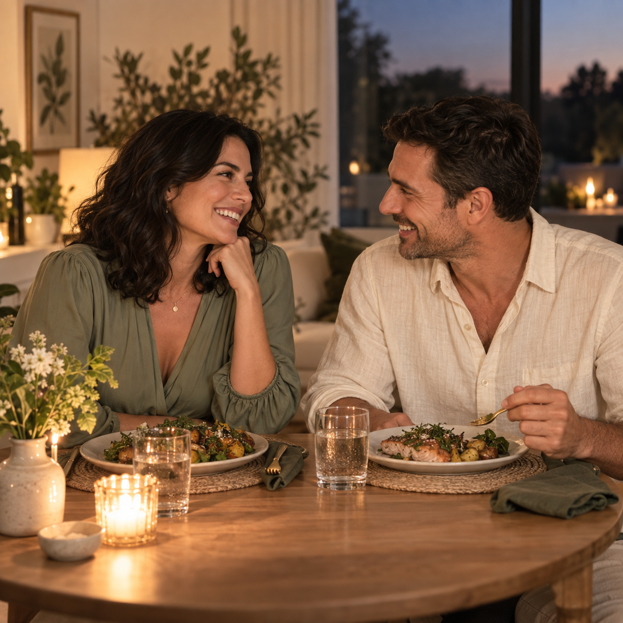 A couple enjoying dinner together