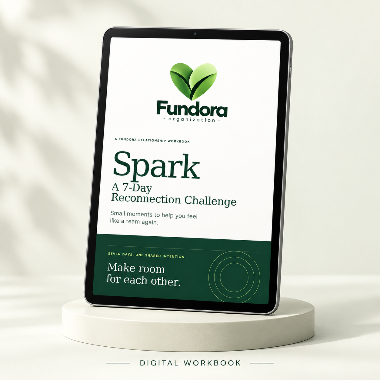 Fundora Spark digital workbook displayed on a tablet