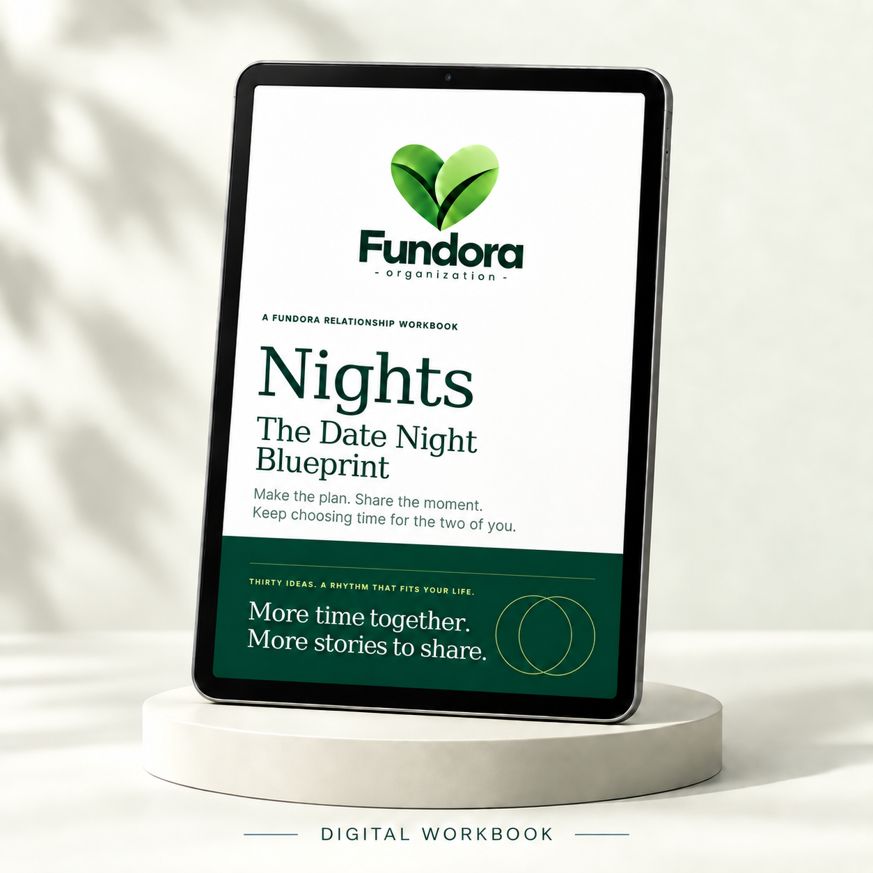 Fundora Nights digital workbook displayed on a tablet