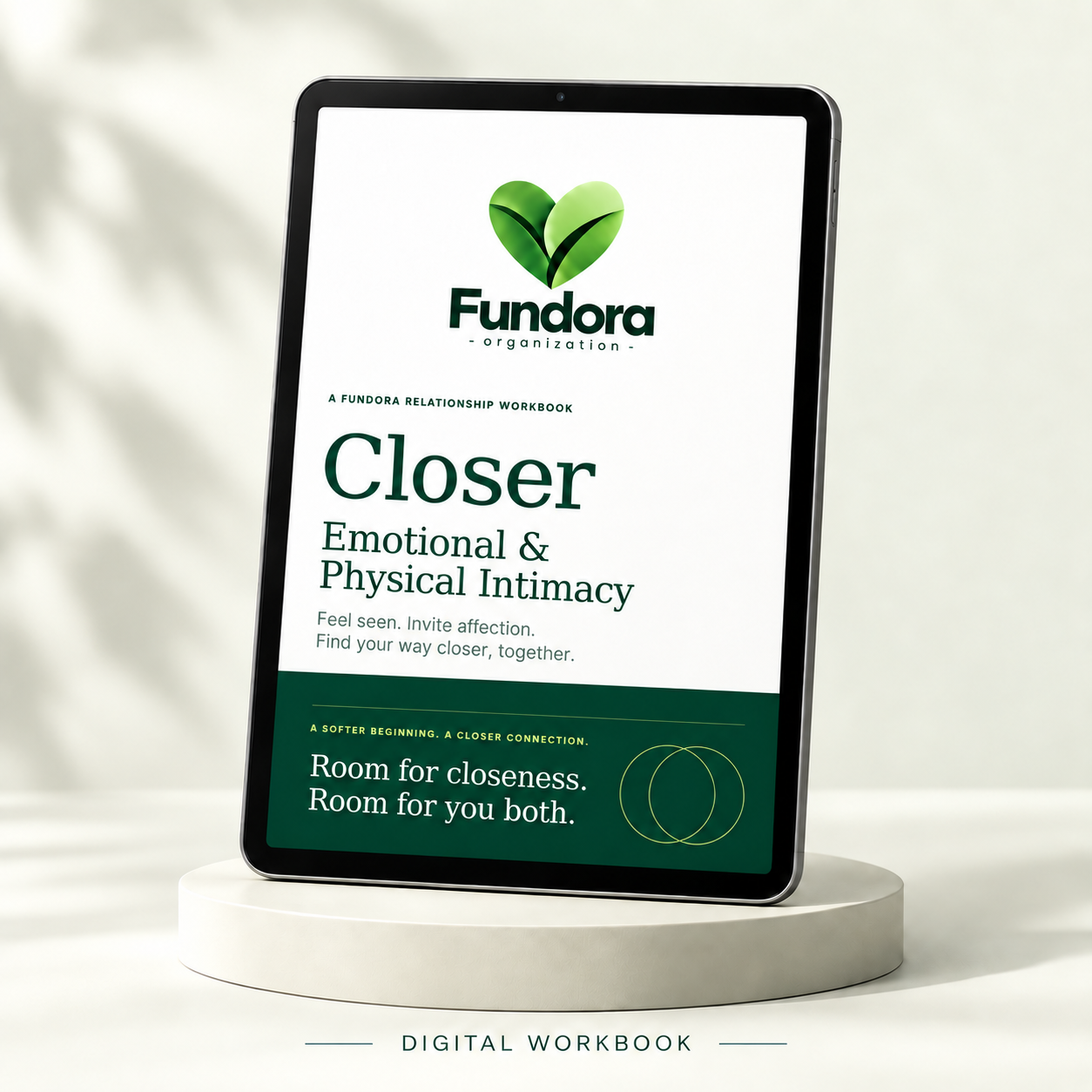 Fundora Closer digital workbook displayed on a tablet